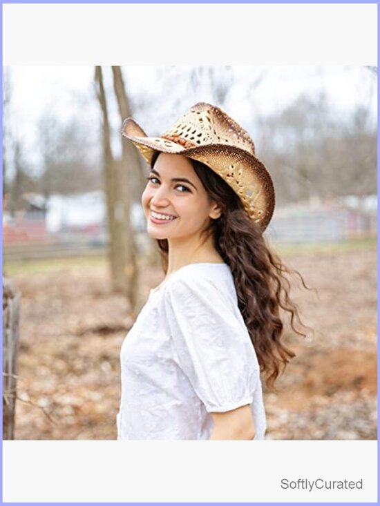 Straw Cowboy Hat with Shapeable Brim - One Size Fits Most